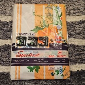 Speedboat Bed Sheet - Orange and White Kumot Or Blanket